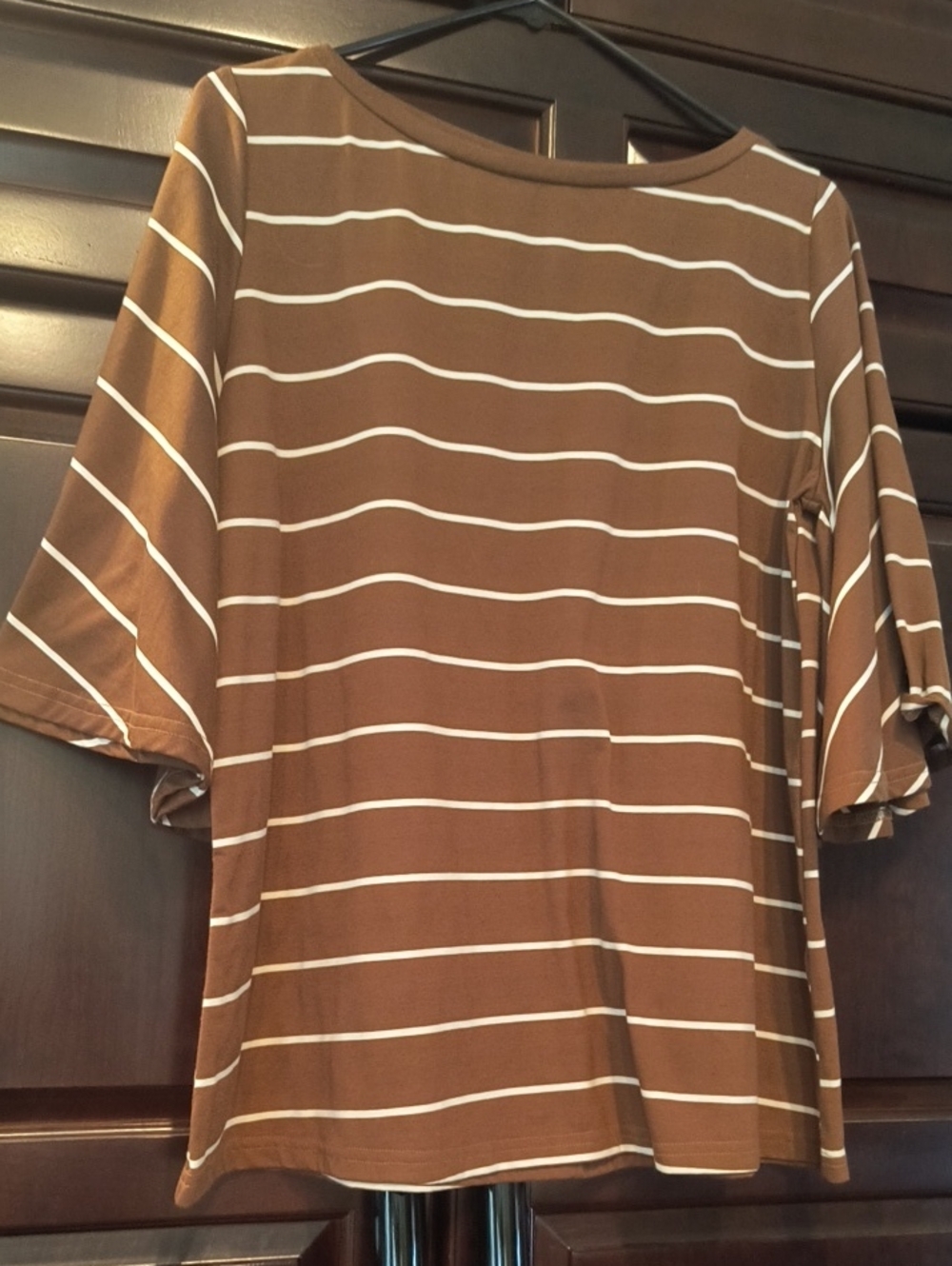 Tickled Teal Brown and White Striped Top